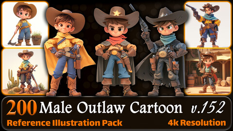 200 Male Outlaw Cartoon (Full Body) Reference Pack | 4K | v.152