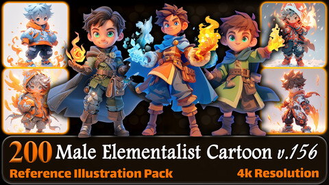 200 Male Elementalist Cartoon (Full Body) Reference Pack | 4K | v.156