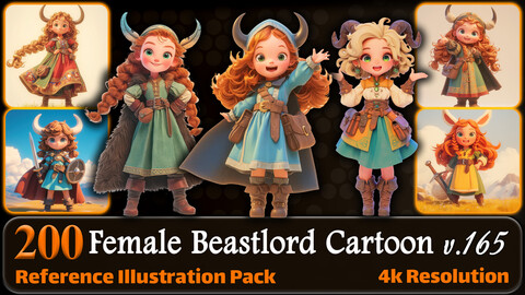 200 Female Beastlord Cartoon (Full Body) Reference Pack | 4K | v.165