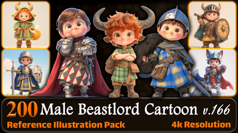 200 Male Beastlord Cartoon (Full Body) Reference Pack | 4K | v.166