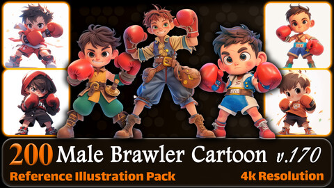 200 Male Brawler Cartoon (Full Body) Reference Pack | 4K | v.170