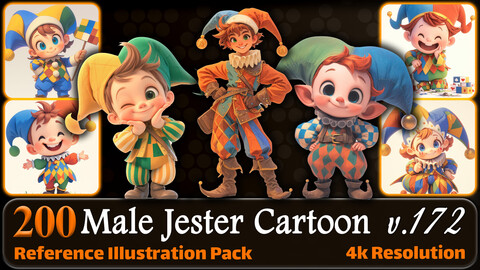 200 Male Jester Cartoon (Full Body) Reference Pack | 4K | v.172