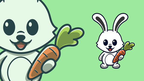 cute bunny holding a carrot cartoon