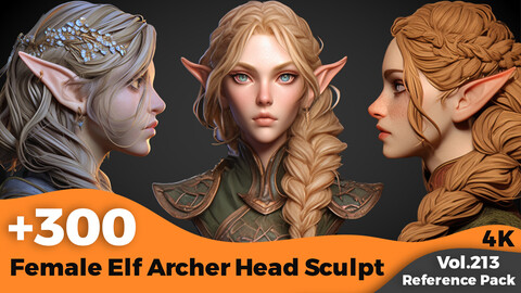 +300 Female Elf Archer Head Sculpt Reference (4K)