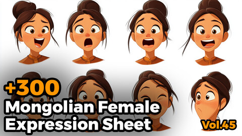 +300 Mongolian Female Expression Sheet(4k)