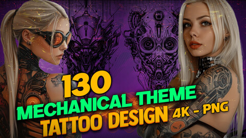 130 Mechanical Theme - Tattoo Design (PNG Files)-4K- High Quality