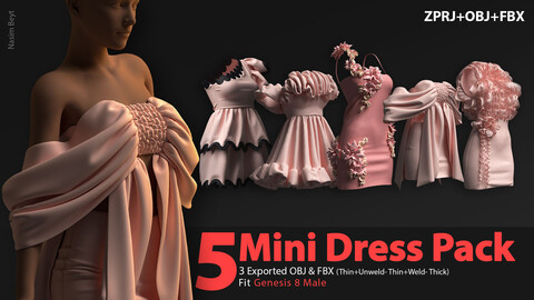 5 Dress Pack(VOL.01). Marvelous Designer/Clo3D project file+OBJ,FBX