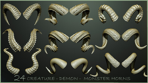 24 - Creature+Monster+Demon Horns ZTL+OBJ+STL