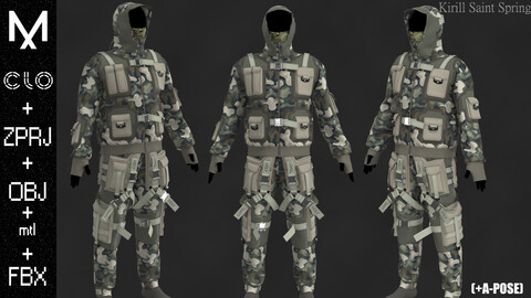 Military Outfit MaleMarvelous designer/Clo3d OBJ mtl FBX ZPRJ