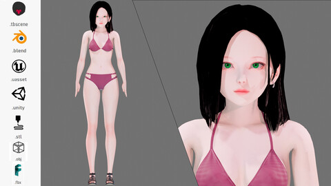 Bikini 0002 - UE5 - Unity - Blender - Animated - Realistic Female Character