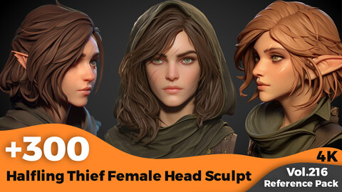 +300 Halfling Thief Female Head Sculpt Reference (4k)