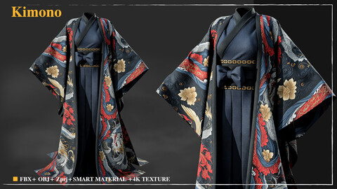 Kimono 005 / Marvelous Designer / 4k Textures / Smart material