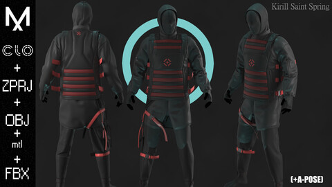 TACTICAL OUTFIT MALE Marvelous designer/Clo3d OBJ mtl FBX ZPRJ +A-pose