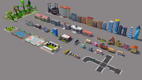 Cartoon City Pack Low-poly 3D model