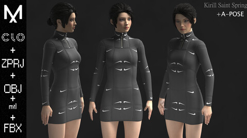 Nike Dress Female Marvelous designer/Clo3d OBJ mtl FBX ZPRJ +A-POSE