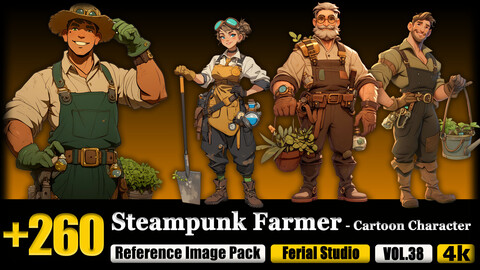 260 Steampunk Farmer - Cartoon Character Reference Image Pack v.38 |4K|