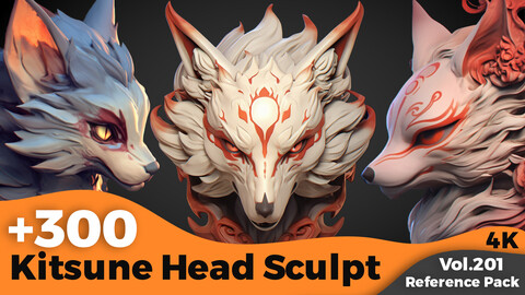 +300 Kitsune Head Sculpt Reference (4k)