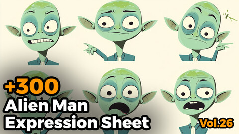 +300 Alien Man Expression Sheet(4k)