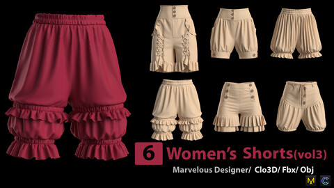 6 Women's Shorts (vol3) + Zprj +Obj + Fbx