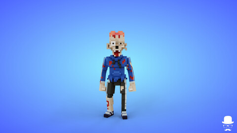 Voxel Zombie Character 4 - 3D Lowpoly Fantasy Game Asset