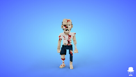 Voxel Zombie Character 5 - 3D Lowpoly Fantasy Game Asset