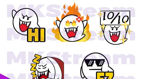 Twitch Emotes Cute Ghost Boo hi, comfy, perfect, rage & ez pack