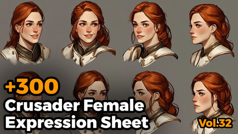 +300 Crusader Female  Expression Sheet(4k)