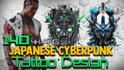 140 Japanese Cyberpunk Theme - Tattoo Design (PNG Files)-4K- High Quality