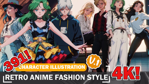 391 Anime Retro Fashion Beauties Diverse Outfit Character Design Reference Art V1 4K