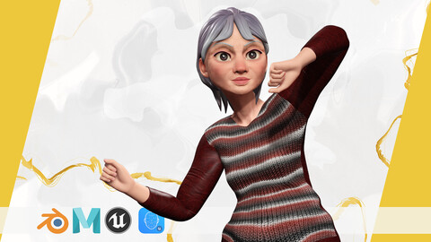 Animated mother character in winter casual outfit