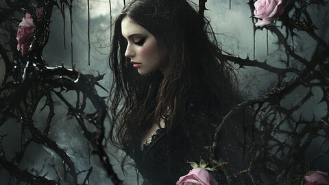 Ensnared in Elegance: A Maiden Among Thorned Roses 4