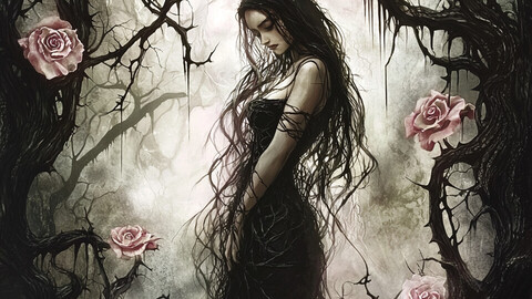 Ensnared in Elegance: A Maiden Among Thorned Roses 6