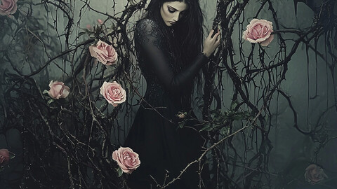 Ensnared in Elegance: A Maiden Among Thorned Roses 10