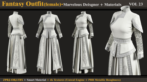 Fantasy Outfit-FEMALE- MD/Clo3d + Smart Material + 4K Textures + OBJ + FBX (vol 23)