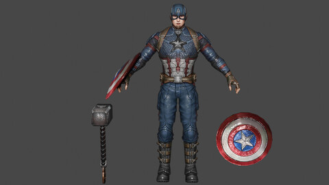 Captain America Low-poly | Rigged 3D model