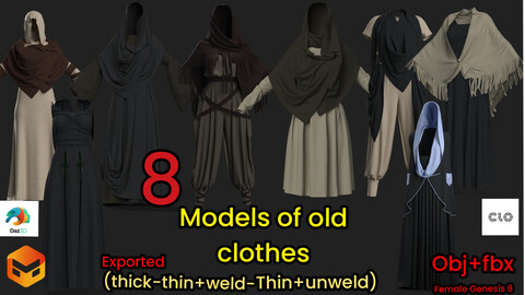 8  models of old clothes  (VOL.03) modeled in Clo3d.