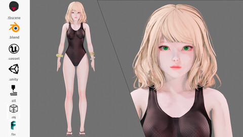 Bikini 0005 - UE5 - Unity - Blender - Animated - Realistic Female Character