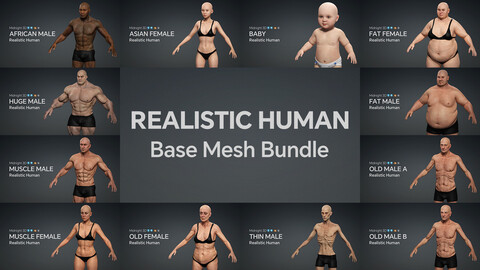 M3D Realistic Human Base Mesh Bundle