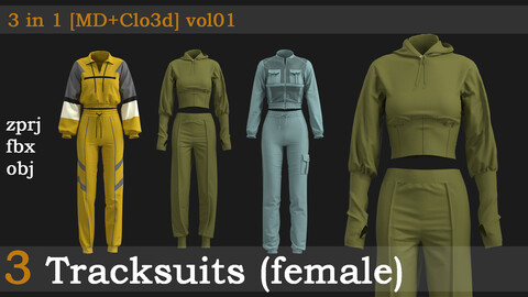 3 Tracksuits (female) (fbx_obj_zprj) vol01