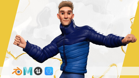 Stylized Man in blue winter jacket