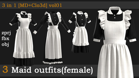 3 Maid outfits (female) /fbx-obj-zprj/ vol01