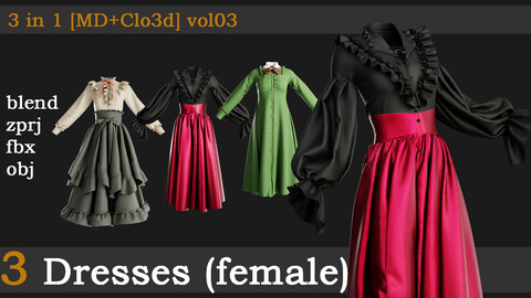 3 Dresses (female) /fbx+obj+zprj+blend/ vol03