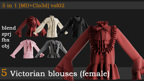 5 Victorian blouses [blend+zprj+fbx+obj] vol02