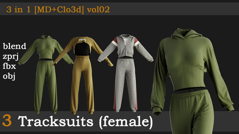 3 Tracksuits (female) [blend+zprj+fbx+obj] vol02