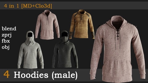 4 Hoodies for men [blend+zprj+fbx+obj]