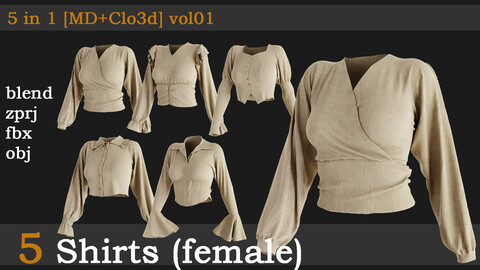 5 Shirts (female) [fbx+obj+zprj+blend] vol01