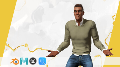 Cartoon Casual Man in Jeans and Sweater HQ