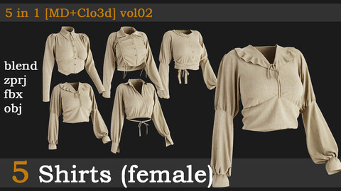 5 Shirts (female)[fbx+obj+zprj+blend] vol02