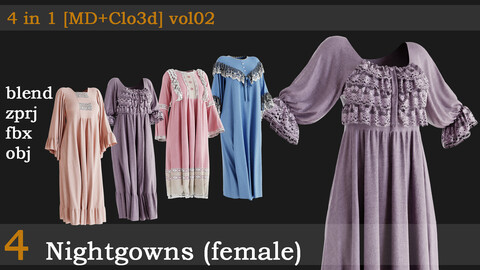 4 Nightgowns(female)[fbx+obj+zprj+blend]vol02