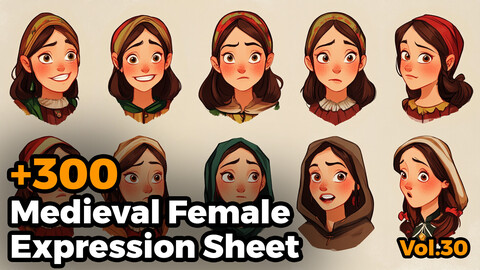 +300 Medieval Female Expression Sheet(4k)